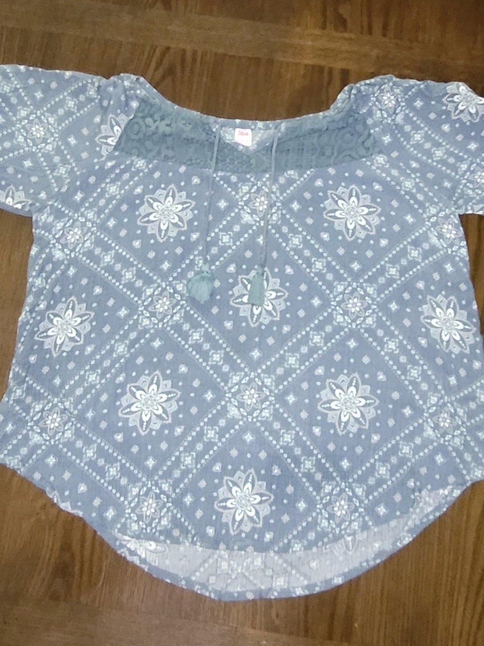 Justice Blue Paisley Tassel Peasant Top